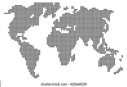 Abstract computer graphic World map of gray round dots. Vector illustration of world symbol