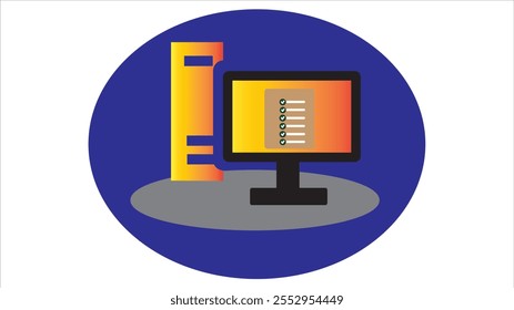 Abstract Computer monitor screen people profile list animation on white background.