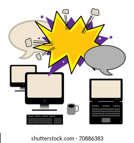 Abstract computer with speech bubbles, vector illustration