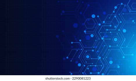 Abstract computer technology background with circuit board and hexagon tech.Vector illustration