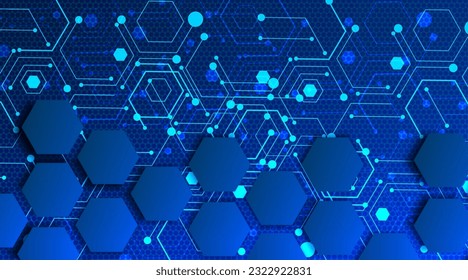 Abstract computer technology background with circuit board and hexagon tech.Vector illustration
