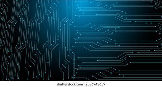 Abstract computer technology blue background banner futuristic business data technology modern concept, circuit board shape lines connecting link