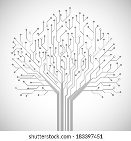 Abstract Computer Technology Integrated Circuit Board Tree Symbol Emblem Or Poster Vector Illustration