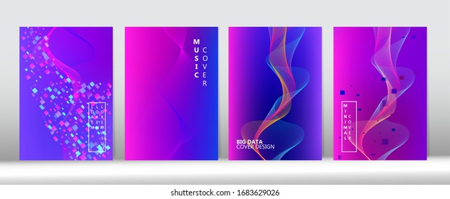  Resumen Informática Revista Música Cobertura Moderna Conjunto. Diseño Mínimo De La Tapa De Las Formas Líquidas 3D. Plantilla de portada digital púrpura rosa. Papel de escritorio de Big Data Tech Neon. Superposición de degradado futurista.