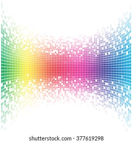 Abstract concave rainbow mosaic vector template with white copy space.