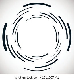 Abstract concentric circle. Spiral, swirl, twirl element. Circular and radial lines volute, helix. Segmented circle with rotation. Abstract radiating arc lines. Geometric cochlear, vortex illustration