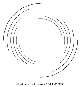 Abstract concentric circle. Spiral, swirl, twirl element. Circular and radial lines volute, helix. Segmented circle with rotation. Abstract radiating arc lines. Geometric cochlear, vortex illustration