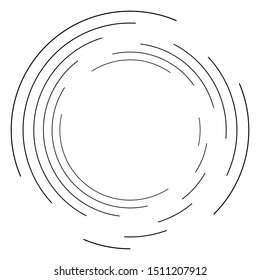 Abstract concentric circle. Spiral, swirl, twirl element. Circular and radial lines volute, helix. Segmented circle with rotation. Abstract radiating arc lines. Geometric cochlear, vortex illustration