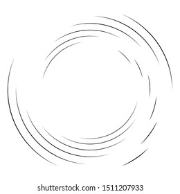 Abstract concentric circle. Spiral, swirl, twirl element. Circular and radial lines volute, helix. Segmented circle with rotation. Abstract radiating arc lines. Geometric cochlear, vortex illustration