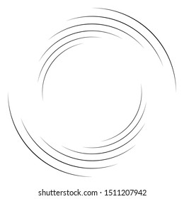 Abstract concentric circle. Spiral, swirl, twirl element. Circular and radial lines volute, helix. Segmented circle with rotation. Abstract radiating arc lines. Geometric cochlear, vortex illustration