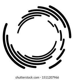 Abstract concentric circle. Spiral, swirl, twirl element. Circular and radial lines volute, helix. Segmented circle with rotation. Abstract radiating arc lines. Geometric cochlear, vortex illustration