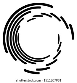 Abstract concentric circle. Spiral, swirl, twirl element. Circular and radial lines volute, helix. Segmented circle with rotation. Abstract radiating arc lines. Geometric cochlear, vortex illustration