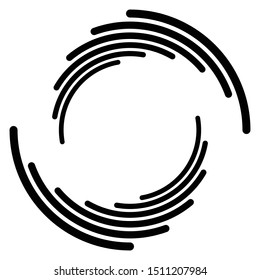 Abstract concentric circle. Spiral, swirl, twirl element. Circular and radial lines volute, helix. Segmented circle with rotation. Abstract radiating arc lines. Geometric cochlear, vortex illustration