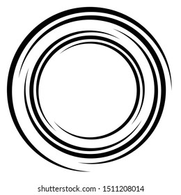 Abstract concentric circle. Spiral, swirl, twirl element. Circular and radial lines volute, helix. Segmented circle with rotation. Abstract radiating arc lines. Geometric cochlear, vortex illustration