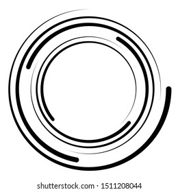 Abstract concentric circle. Spiral, swirl, twirl element. Circular and radial lines volute, helix. Segmented circle with rotation. Abstract radiating arc lines. Geometric cochlear, vortex illustration