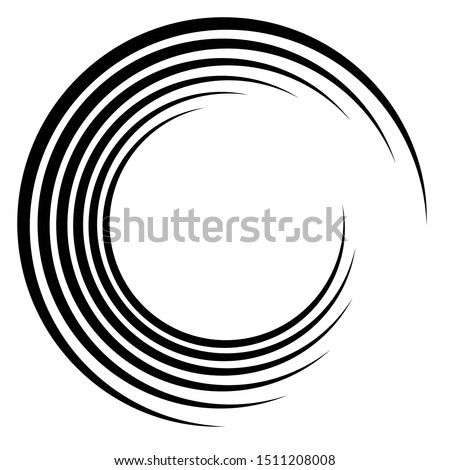 Abstract concentric circle. Spiral, swirl, twirl element. Circular and radial lines volute, helix. Segmented circle with rotation. Abstract radiating arc lines. Geometric cochlear, vortex illustration