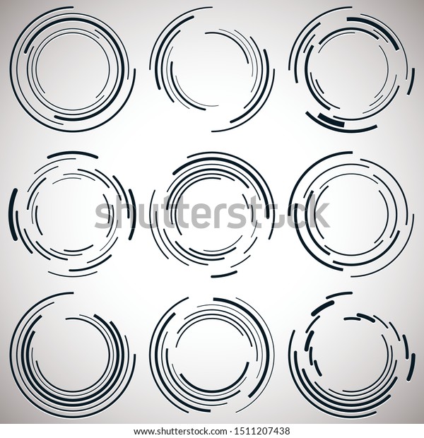 抽象的な同心円 らせん 旋回 旋回エレメント 円形および放射状の線は 渦巻き らせん 回転を伴うセグメント化された円 抽象的な放射円弧線 幾何学的蝸牛 渦イラスト のベクター画像素材 ロイヤリティフリー