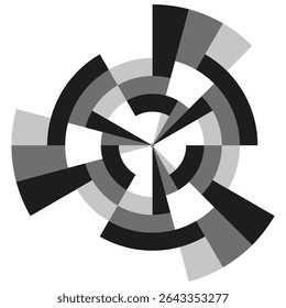 Abstract concentric circles. Radial geometric pattern. Grayscale modern design. Vector optical illusion.