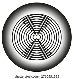 Abstract concentric circles. Radial line pattern. Op art shape Vector. Dark vignette graphic. EPS 10.