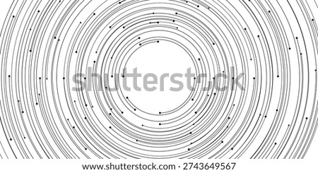 Abstract concentric circles with small dots vector background. Created in minimalist style with black and white color palette.