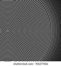 Abstract concentric circles texture in black and white colors, background pattern in modern style. Vector illustrarion