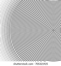 Abstract concentric circles texture in black and white colors, background pattern in modern style. Vector illustrarion