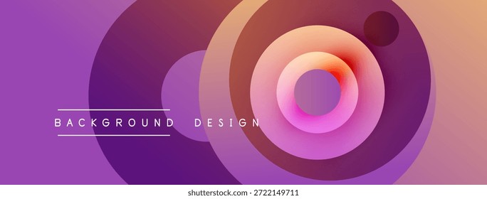 Abstractas círculos concéntricos, vibrantes tonos púrpura, rosa, naranja. El texto lee el diseño de fondo. Composición visual moderna y dinámica.