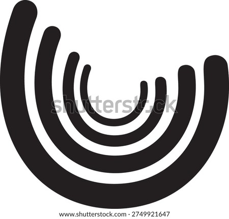 Abstract concentric curved black lines forming a dynamic flowing wave pattern suggesting growth progress and sound waves