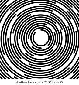 Abstract concentric cutted circles, random following lines segmentation, round path. Isolated Vector