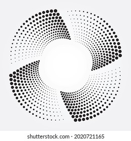 Abstract concentric dotted frame logo. Halftone background, pattern, texture, object. Halftone design element. Vector illustrations.