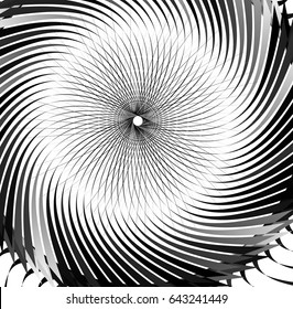 Abstract concentric element with radial lines. Circular spiral pattern