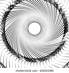 Abstract concentric element with radial lines. Circular spiral pattern