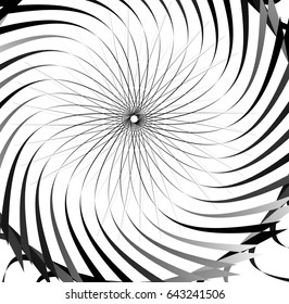 Abstract concentric element with radial lines. Circular spiral pattern