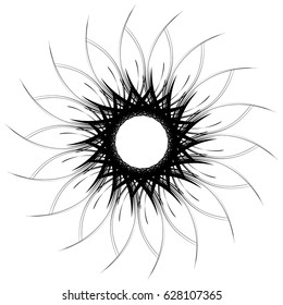 Abstract concentric mandala, motif design element. Circular geometric shape. Radial rotating abstract shape