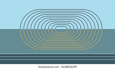 Abstractas diseño de línea ovalada concéntrica en contraste con las mitades azul y gris. Visual limpio y moderno para conceptos tecnológicos o futuristas.