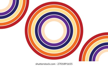 Abstrakte konzentrische Ovale und Bögen in Regenbogenfarben auf weißem Hintergrund, die ein lebendiges und modernes Design schaffen.