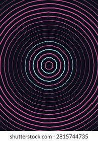 Abstract concentric pink and light blue circles on a dark background, creating a hypnotic optical illusion design