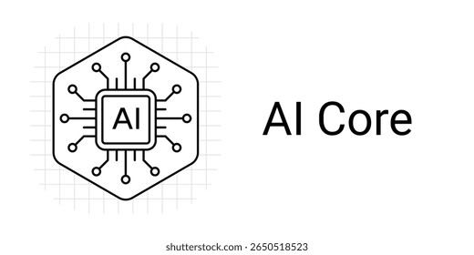 Abstract Concept of AI Core Chip Technology with Processing Circuits and Icon Representation for Artificial Intelligence Innovations