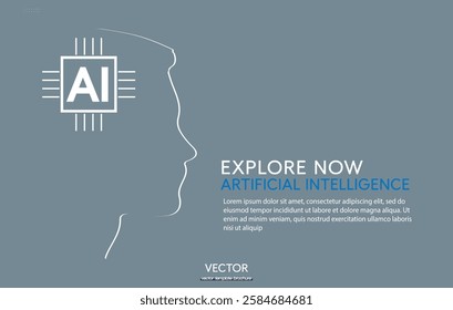 Abstract concept of artificial intelligence with silhouette of face and microchip. Artificial intelligence synergy of man and technology