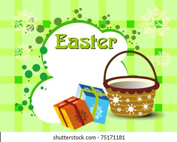 abstract concept background with basket, colorful gift box