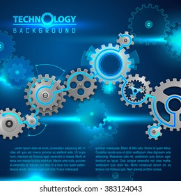 Abstract concept background with rotating gears and place for a text. Vector illustration.