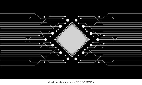 Abstract concept in black, white, gray elements with shapes. square, Lines, Dots and Slanting lines for Circuit boards elements isolated on black background. Business technology Vector illustration.