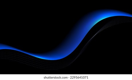 Abstract concept blue lines wave dynamic particle pattern on black background.Vector graphic illustration.