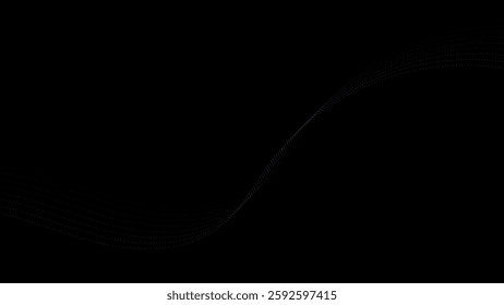 Abstract concept blue lines wave dynamic particle pattern on dark background. Lines dot dark blue gradient.