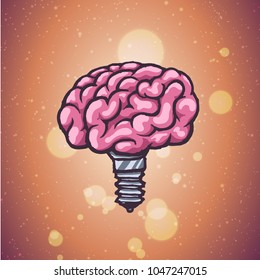 Abstract concept of brain like a light bulb. Creative hand-drawn vector idea logo. 