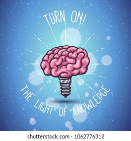 Abstract concept of brain like a light bulb. Creative hand-drawn vector idea logo. 