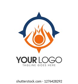 abstract concept of compass and fireball, modern design for industry, vector logo template, modern flat color logo