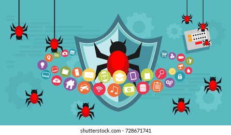 Abstract concept of cyber attack. Bug attack or steal data. Technology concept