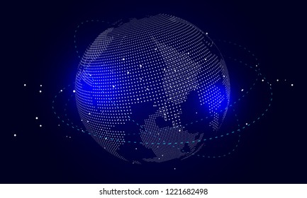 Abstract concept earth, internet connection, virtual reality and science and technology background, artificial intelligence and cloud computing, big data