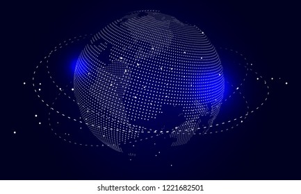 Abstract concept earth, internet connection, virtual reality and science and technology background, artificial intelligence and cloud computing, big data